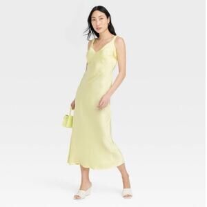 Yellow Midi Slip Dress Women's Medium a new day Silky Satiny Glam Y2K Style